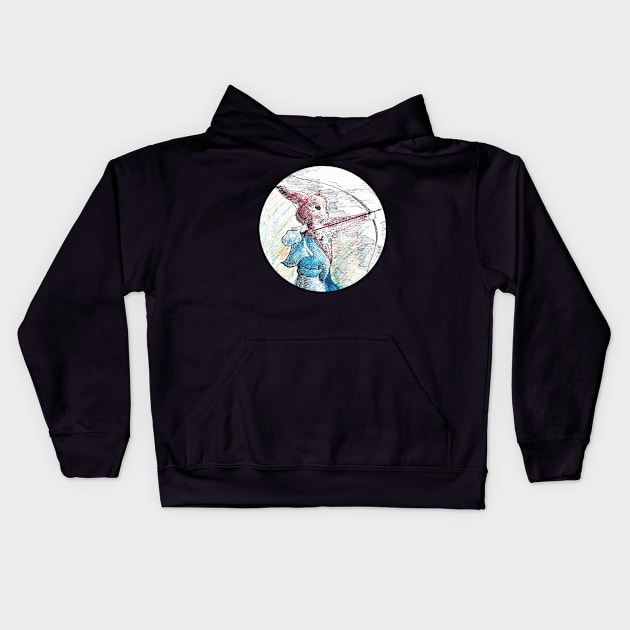 Rabbit archery - vintage fantasy inspired art and designs Kids Hoodie by STearleArt